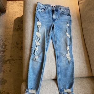Zara Distressed Denim Slim Leg mid rise